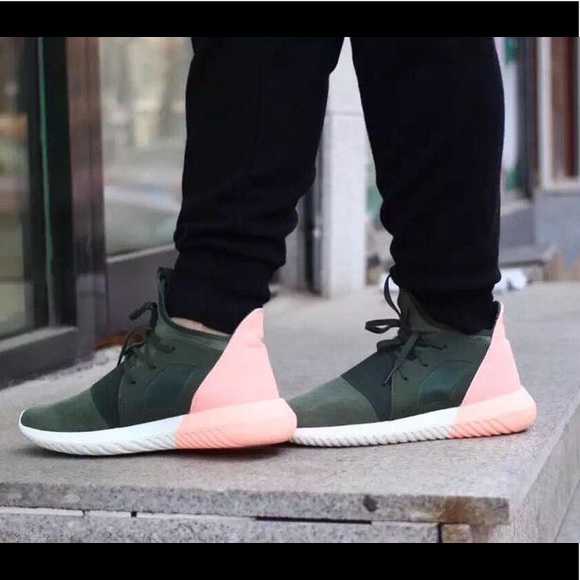 adidas tubular radial olive green and pink